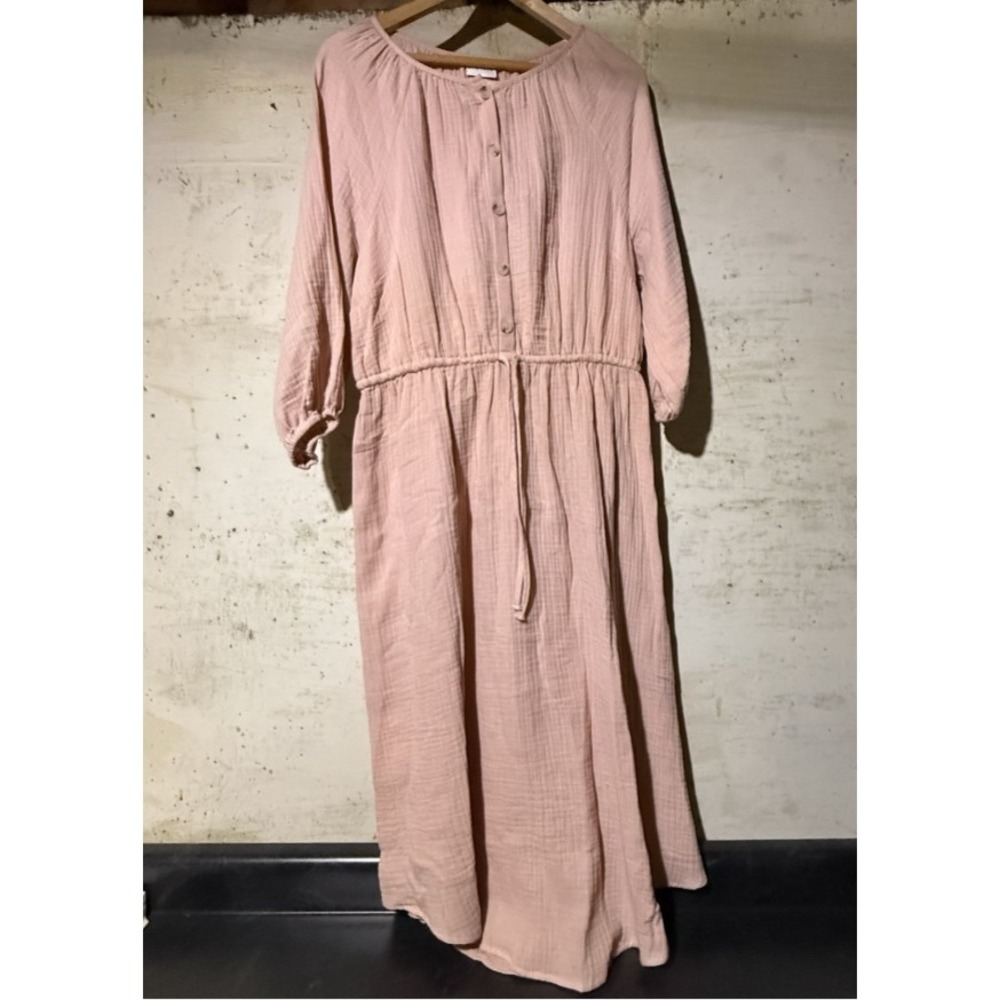 Ava & Viv Cotton Gauze Style Pink Cinch Waist L/XL Farmcore Cottagecore Coastal